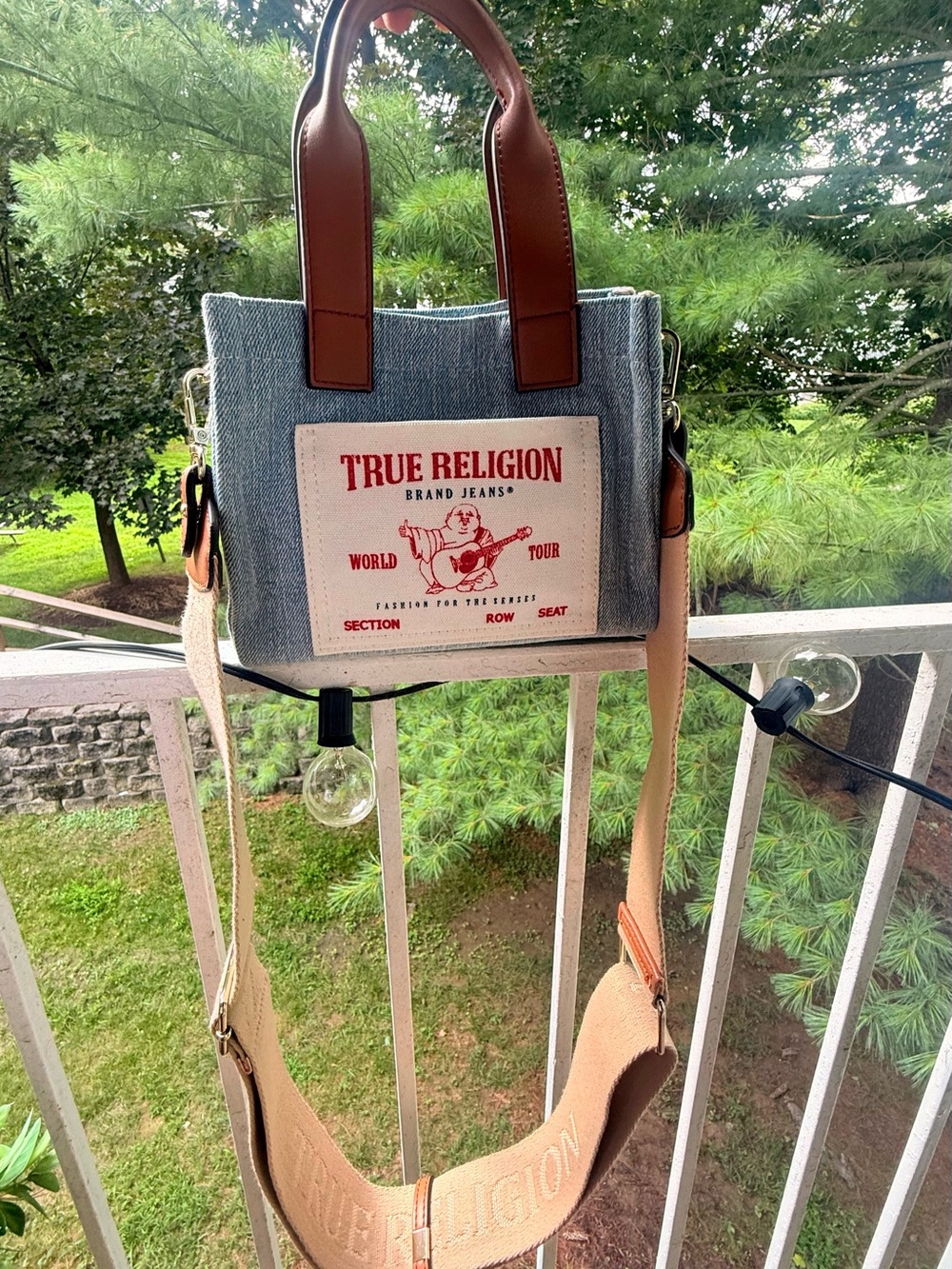 True Religion Denim Tote • Iconic Patch • Branded Engraved Strap